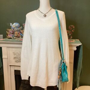 Letty And Me White Knit Sweater, Featuring Brown Elbow Patch Sleeves
